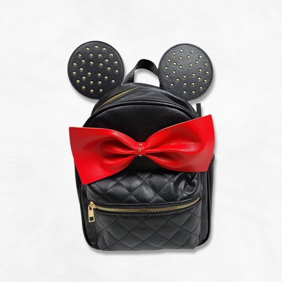 NWT Mouse Ears Red Bow Faux Leather Mini Backpacks - Picture 1 of 5